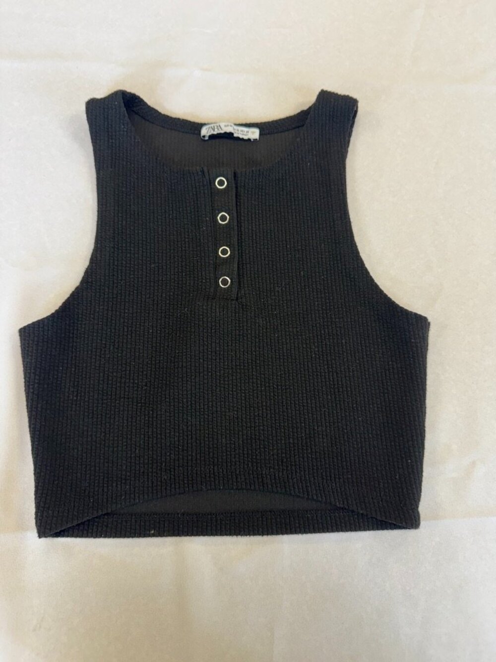 Zara Black Tank Top Crop Top Silver Button Up Size M